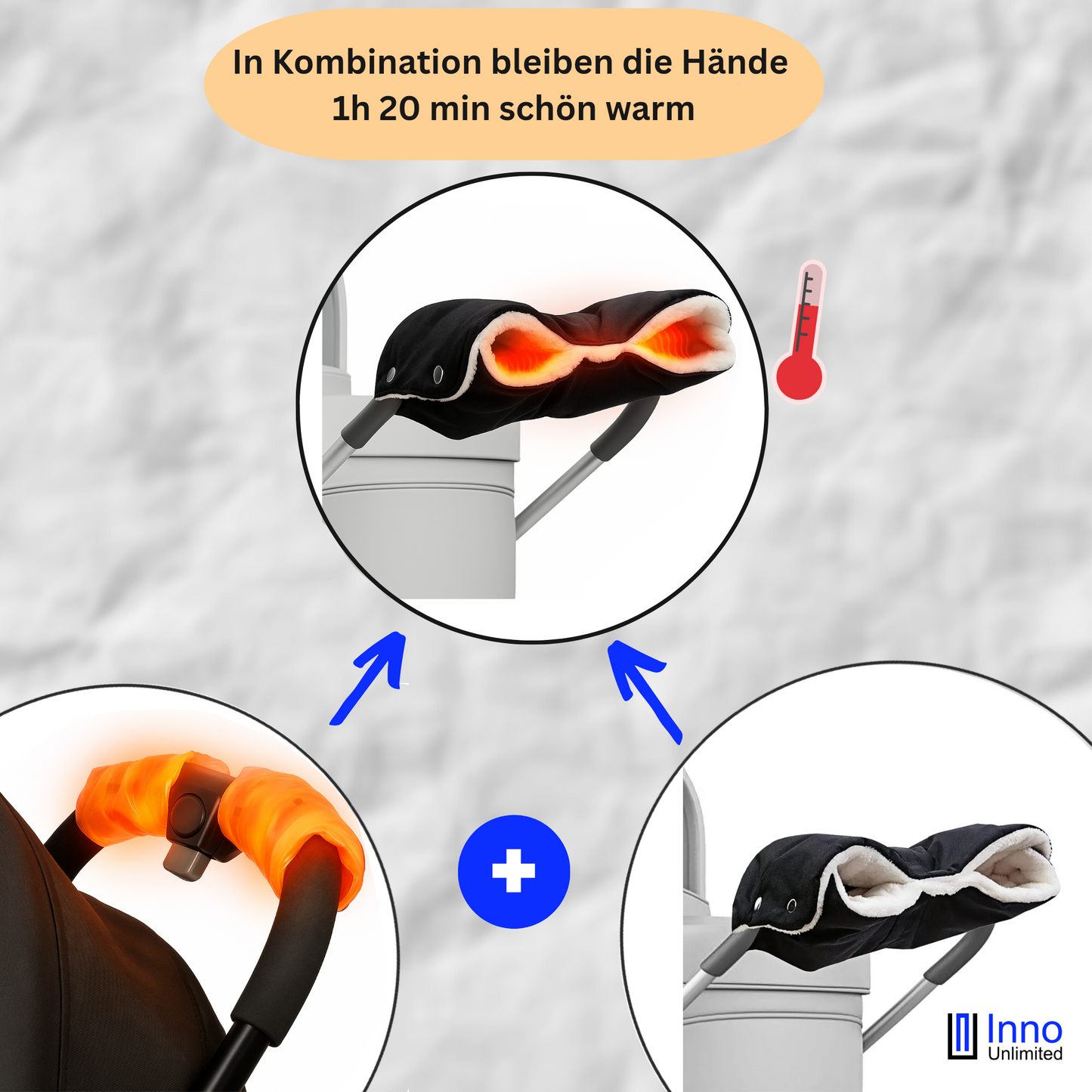 Griffheizung FingerHEAT™ für den Kinderwagen, Muff Kombination möglich, Kinderwagen Handwärmer