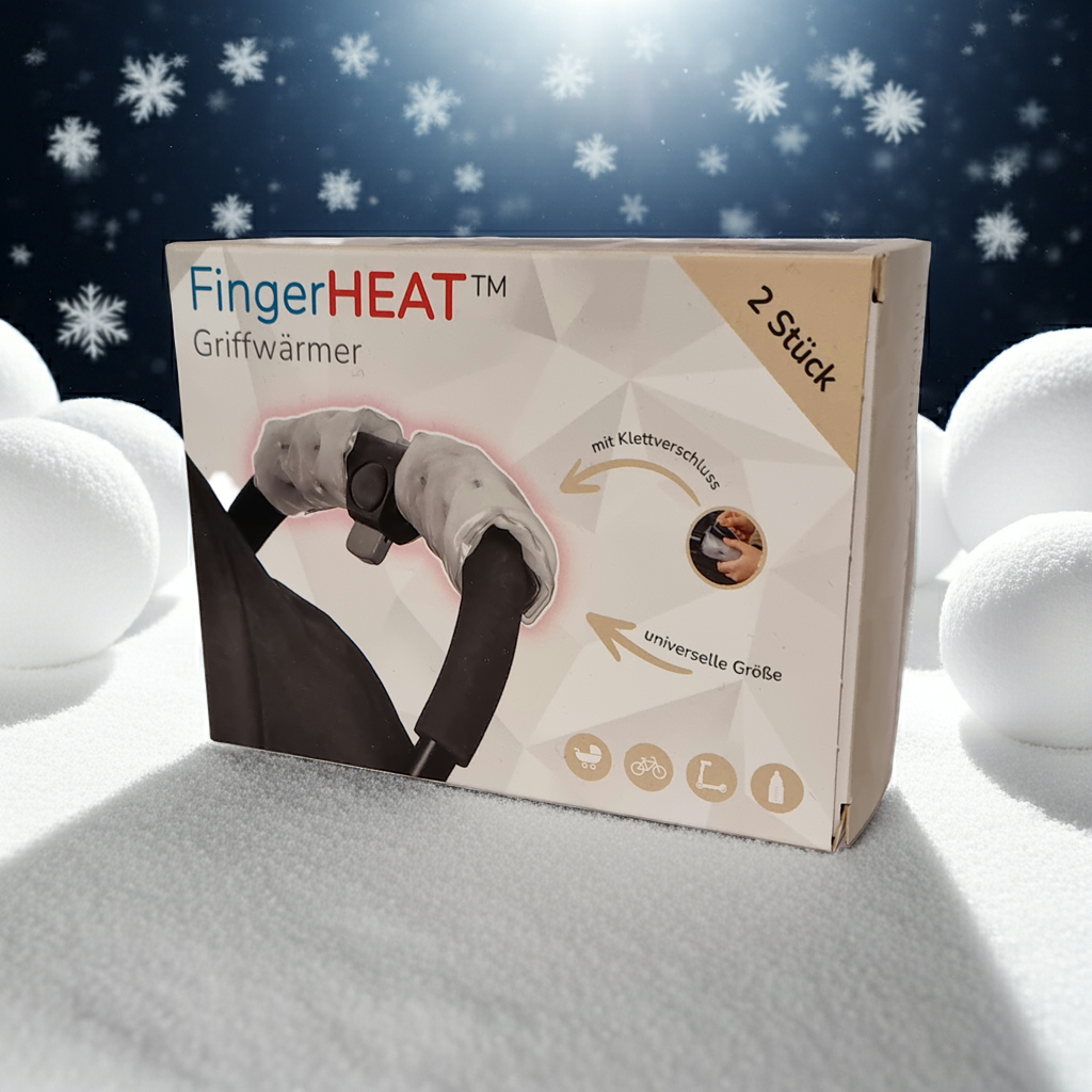 Warme Hände im Winter am Kinderwagengriff